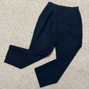 Vintage Lined High Waist Pleated Navy Blue Trouser Pants Size 14 (fits like 10)